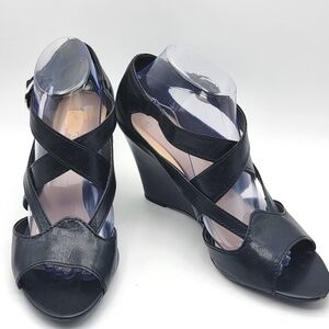 Franco Sarto Black Leather Narrow Wedge Heel Size 9M. S1117